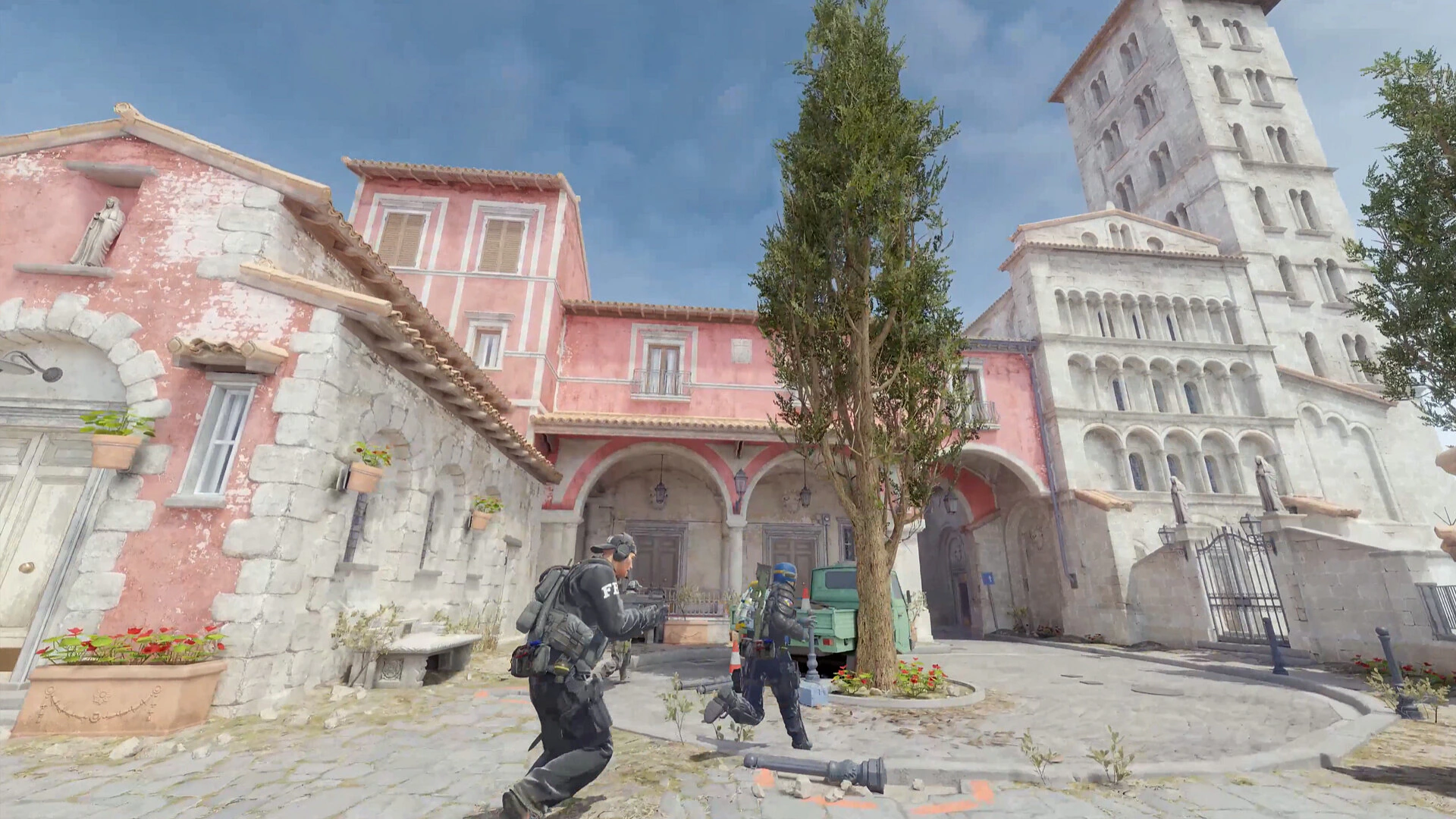 Valve official Counter-Strike 2 gameplay showing a squad in an urban map