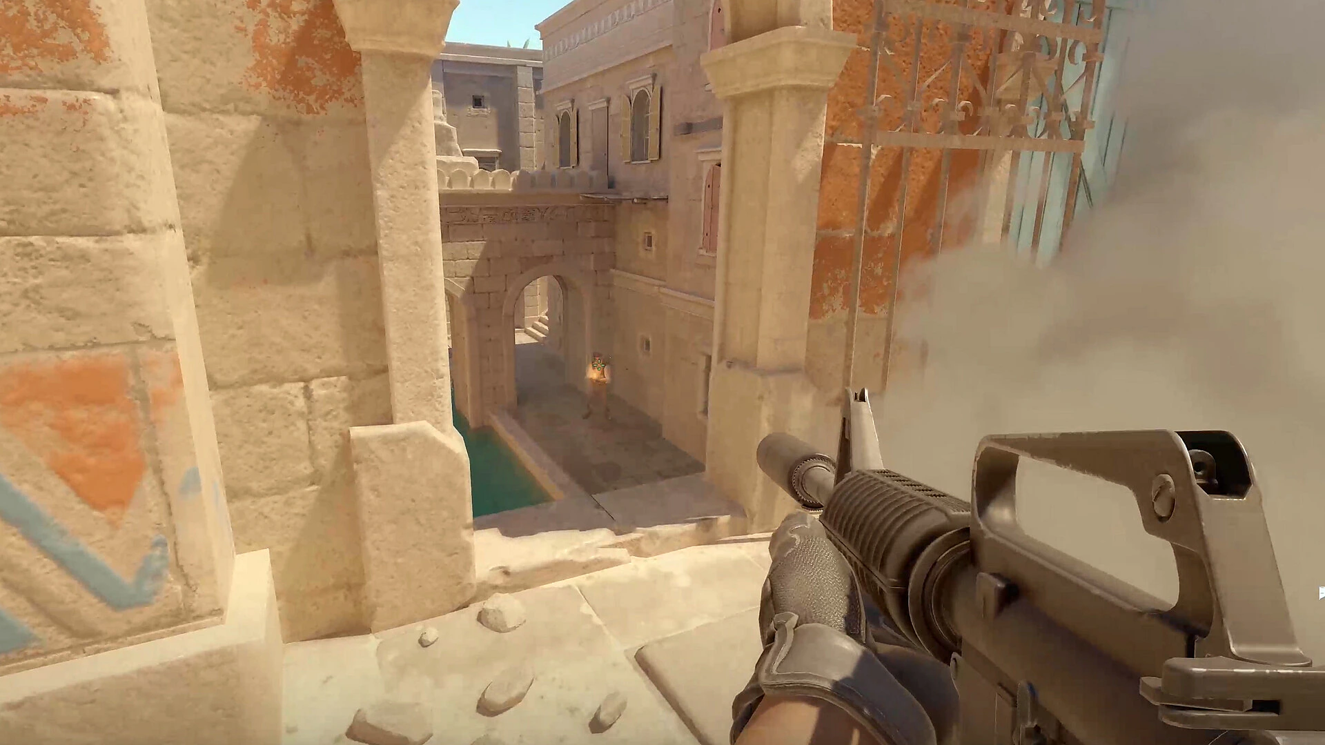 Valve official Counter-Strike 2 first-person gameplay screenshot with weapon visible