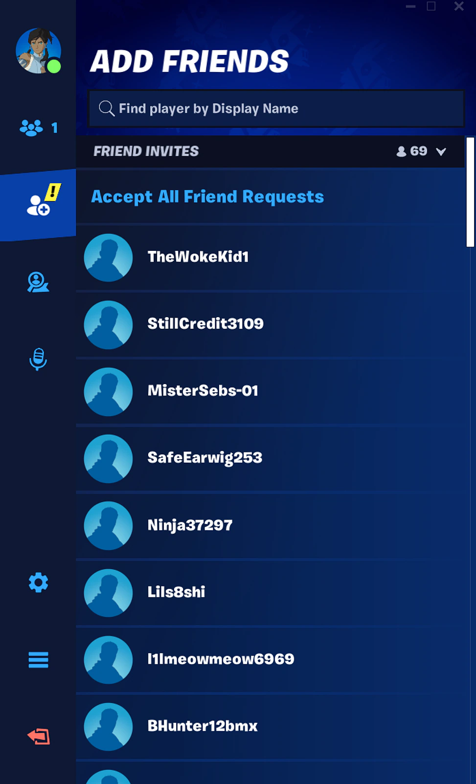 Epic Games official Fortnite Creative social sidebar showing the add friends interface